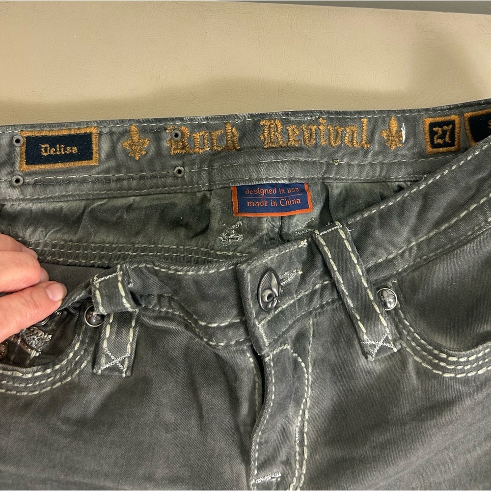 Rock Revival Delisa Skinny Low Rise Dark Gray Jeans Sequins Womens 27 Y2K - Picture 2 of 15